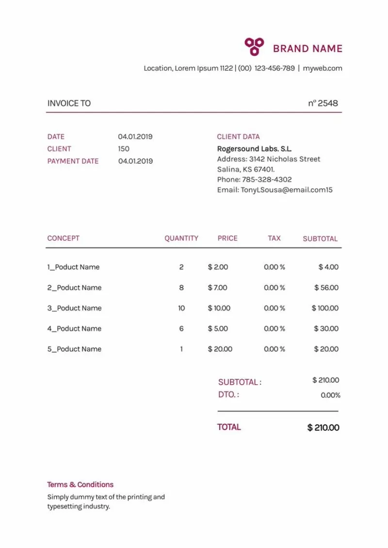 purple invoice design template