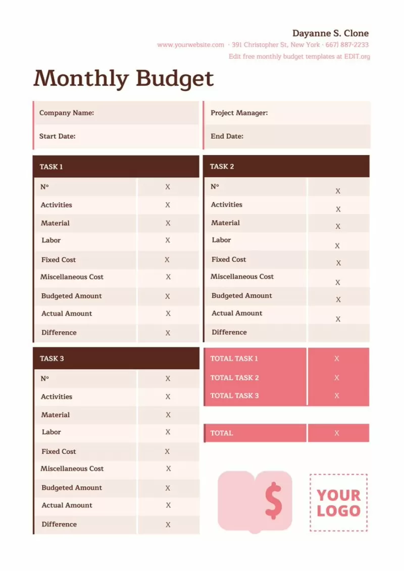 Free monthly budget template printable