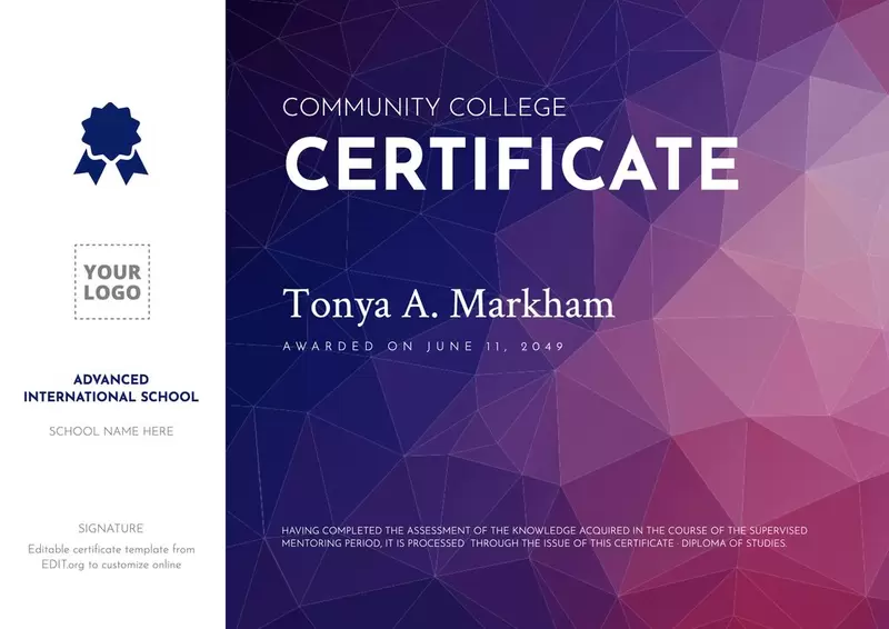 Customizable certificate design for schools and colleges