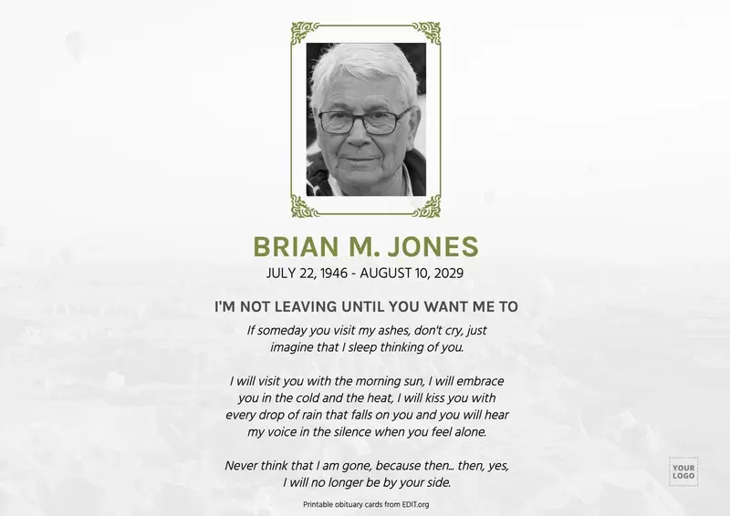 Custom obituary cards for funeral
