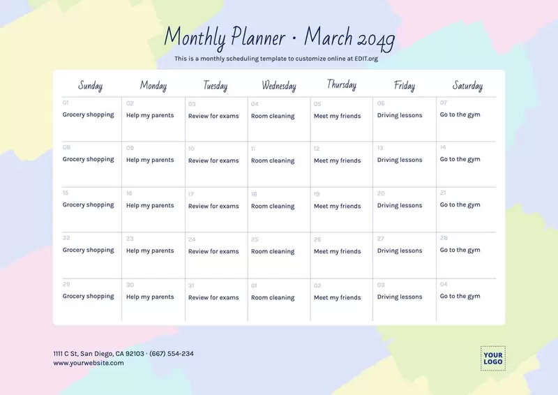 Custom monthly planner templates to print