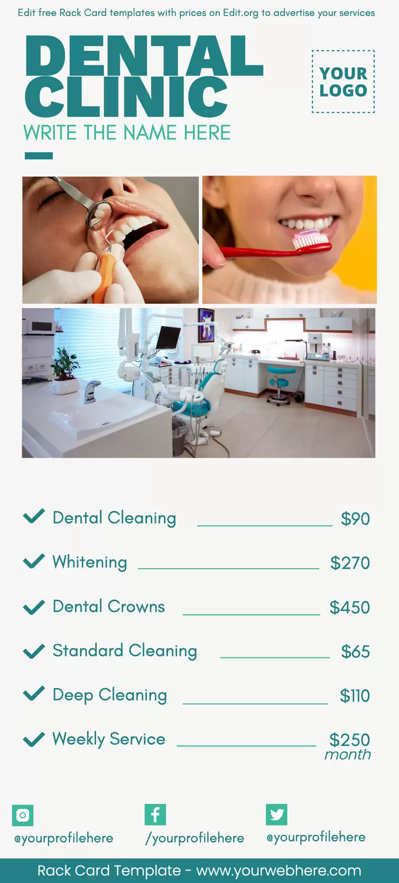 Custom dental Rack Card brochure to download for free