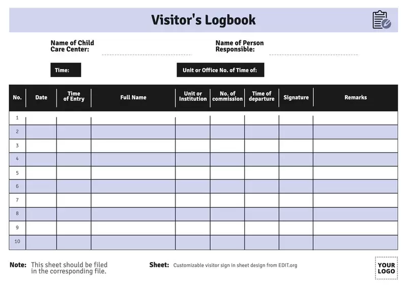 Editable visitor sign in sheet template
