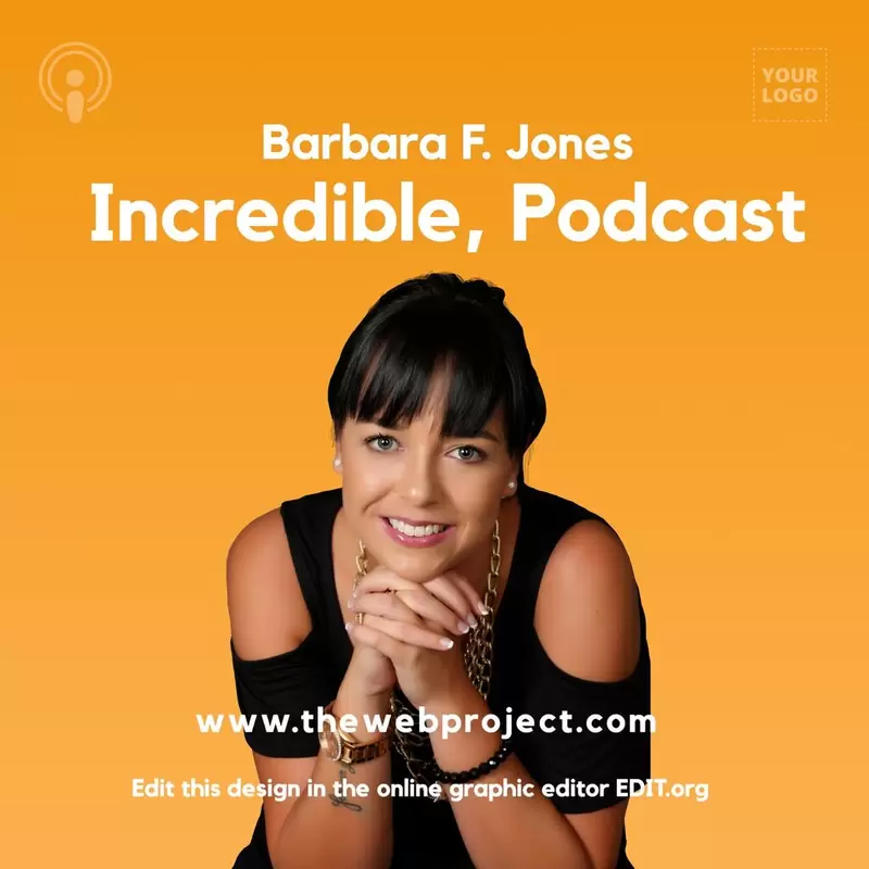 Podcast cover template with background color and a woman picture