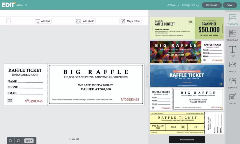 Raffle ticket template maker with free download