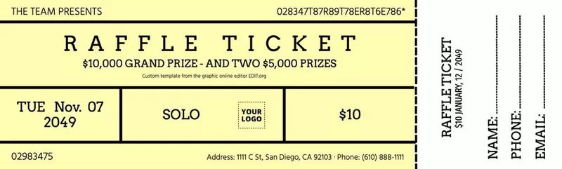 Raffle tickets template with the online maker, to download for free