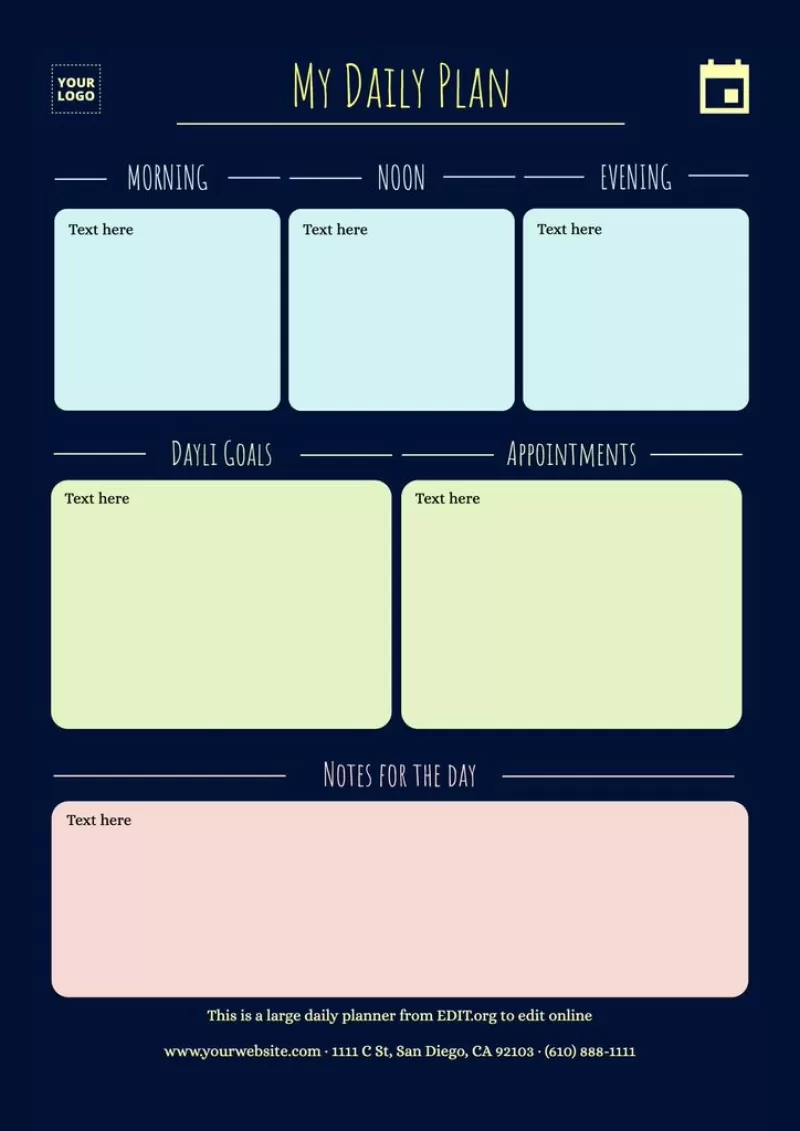 Personalized day planner template to fill