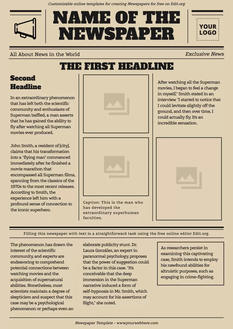 Create a vintage Newspaper template with free editable templates